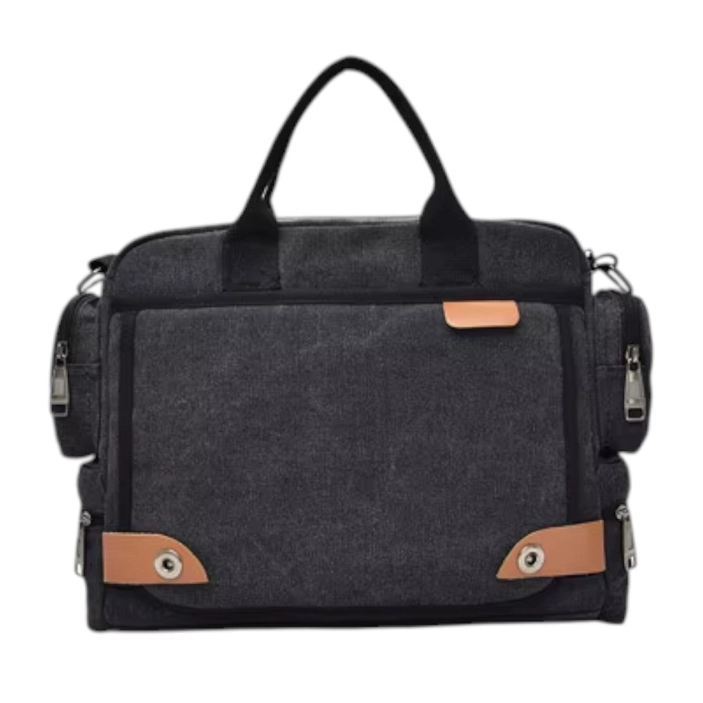 Sac à Bandoulière Homme en Toile Canvas Noir – Grande Capacité, Multi-Poches et Finitions Cuir