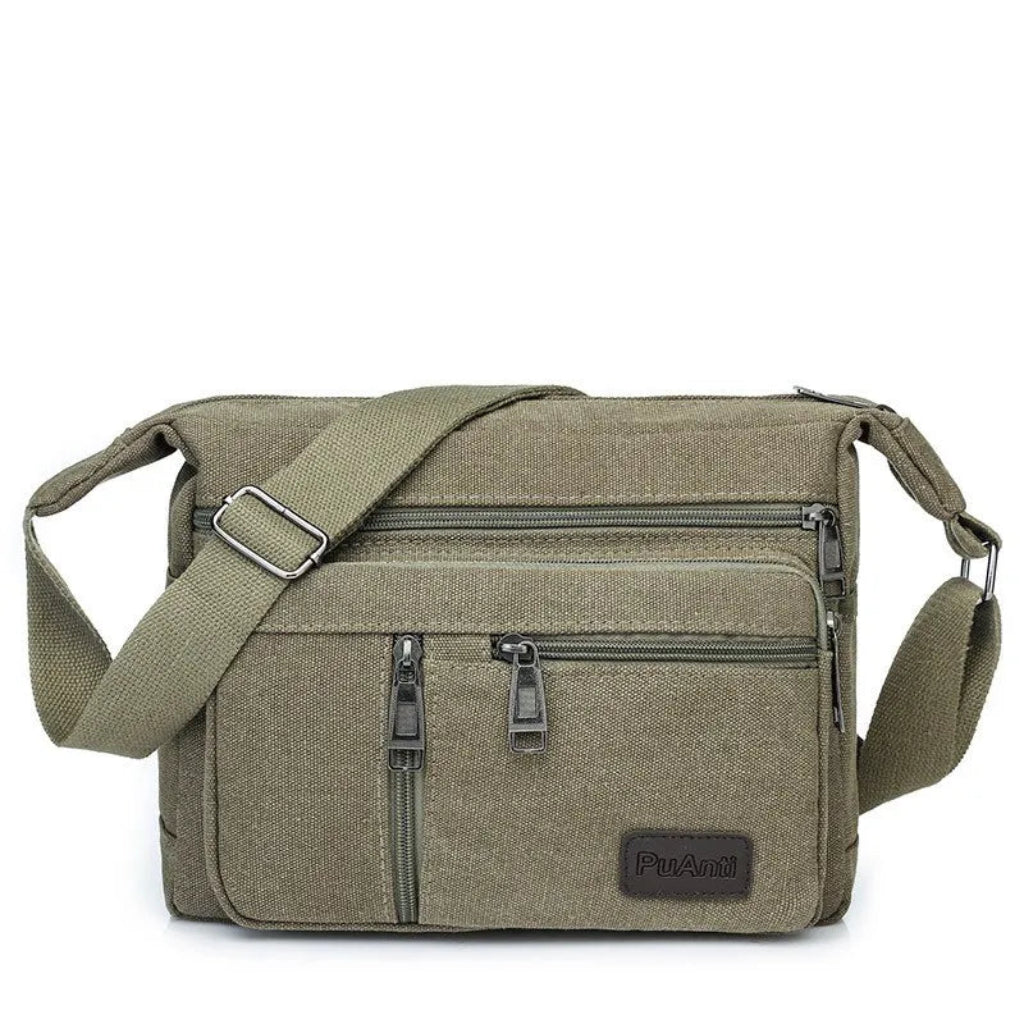 Sac à Bandoulière Homme en Toile Canvas Vert – Besace Multi-Poches Casual Chic