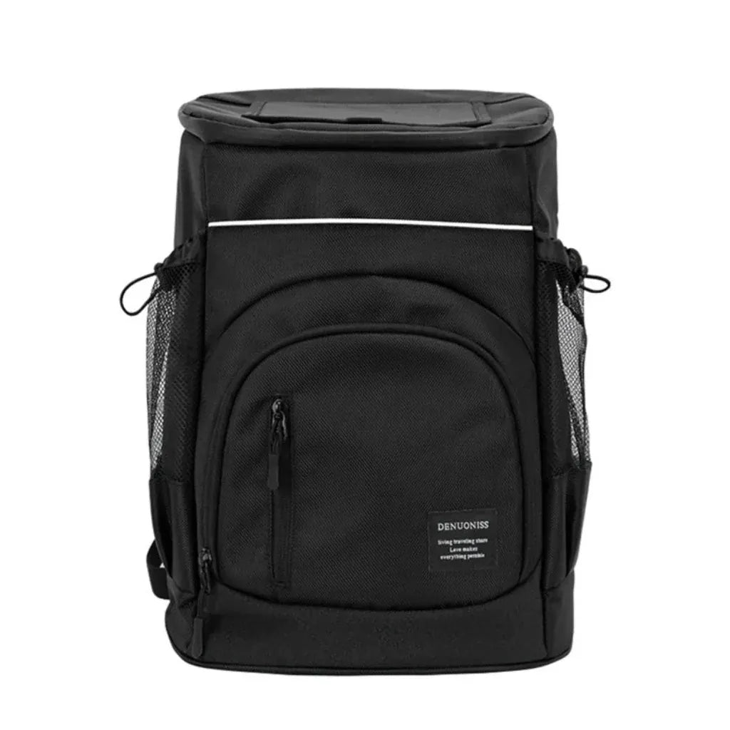 Sac à Dos Isotherme 30L Noir – Glacière Thermique Portable Double Compartiment pour Repas, Voyage et Loisirs