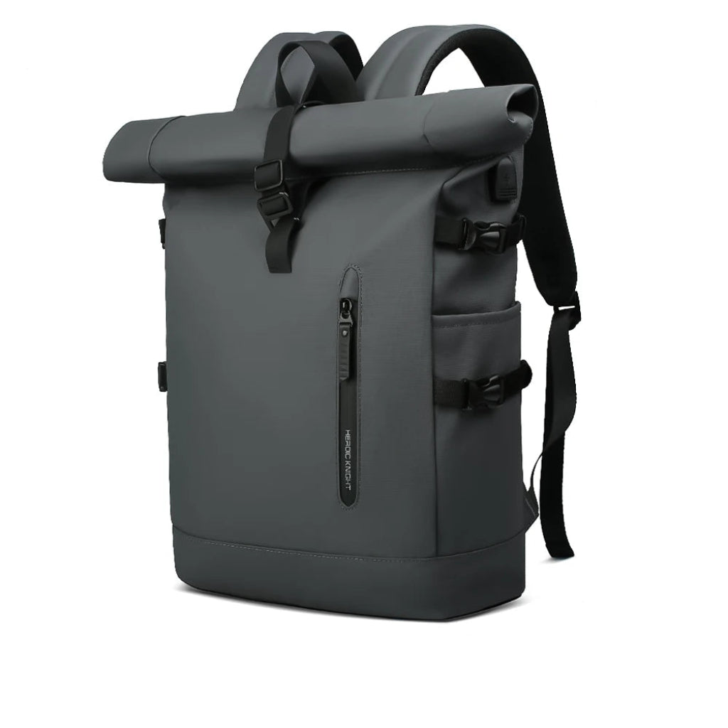 Sac à Dos de Voyage Roll-Top Imperméable Gris – Grande Capacité Oxford avec Compartiment Laptop 15,6"