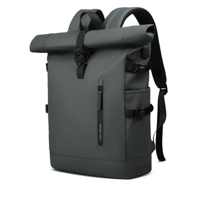 Sac à Dos de Voyage Roll-Top Imperméable Gris – Grande Capacité Oxford avec Compartiment Laptop 15,6"