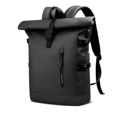 Sac à Dos de Voyage Roll-Top Imperméable Noir – Grande Capacité Oxford avec Compartiment Laptop 15,6"