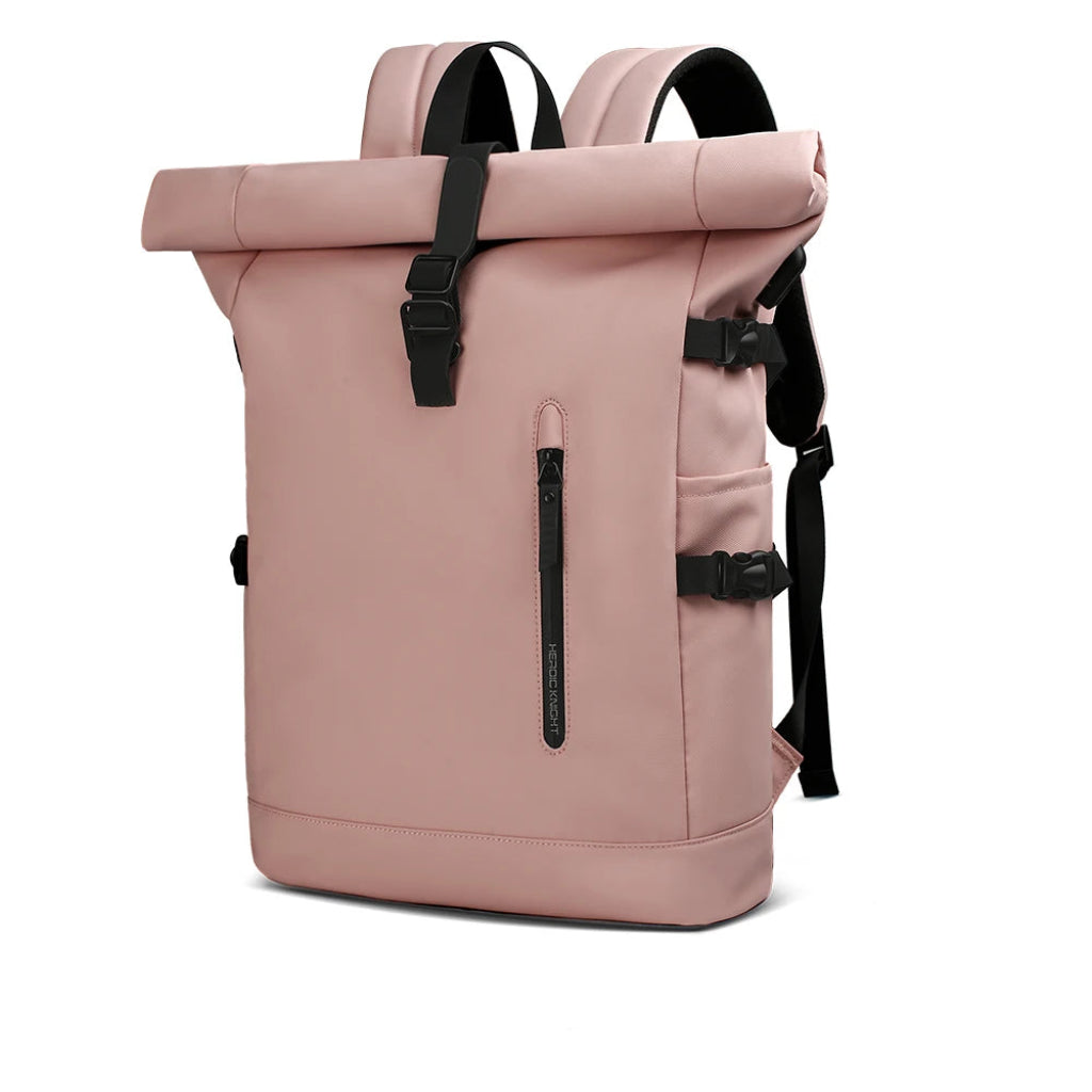 Sac à Dos de Voyage Roll-Top Imperméable Rose – Grande Capacité Oxford avec Compartiment Laptop 15,6"