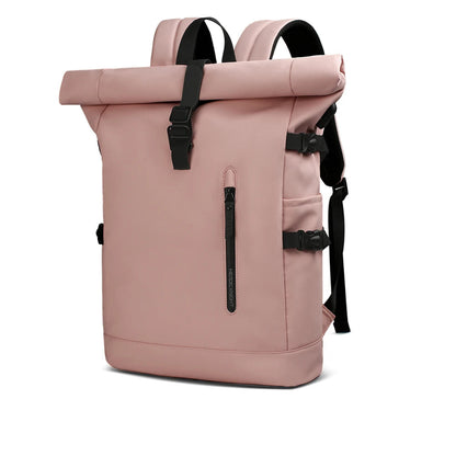 Sac à Dos de Voyage Roll-Top Imperméable Rose – Grande Capacité Oxford avec Compartiment Laptop 15,6"
