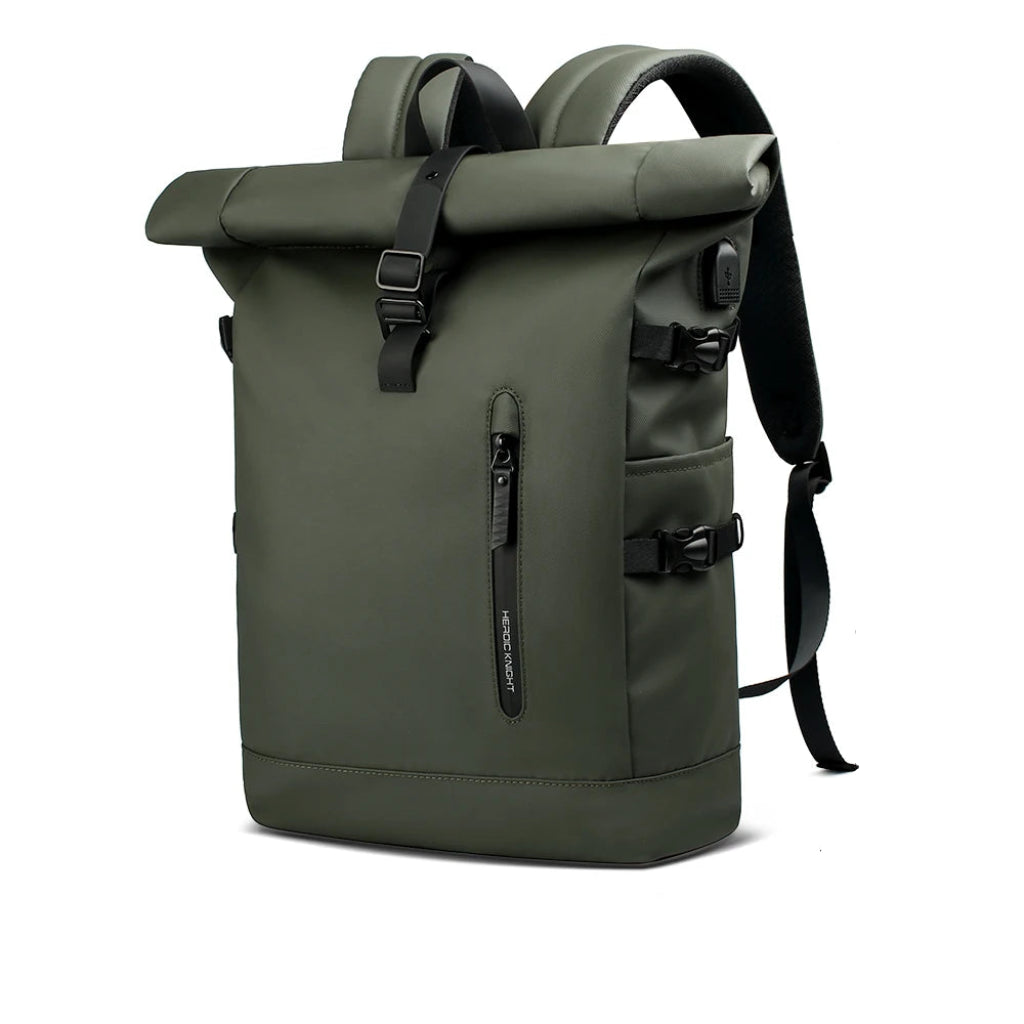 Sac à Dos de Voyage Roll-Top Imperméable Vert – Grande Capacité Oxford avec Compartiment Laptop 15,6"
