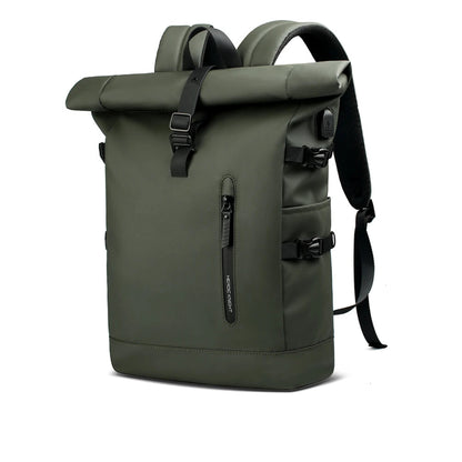 Sac à Dos de Voyage Roll-Top Imperméable Vert – Grande Capacité Oxford avec Compartiment Laptop 15,6"