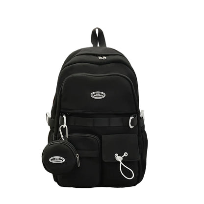 Sac à Dos de Voyage en Nylon Noir – Grande Capacité avec Pochette Coordonnée
