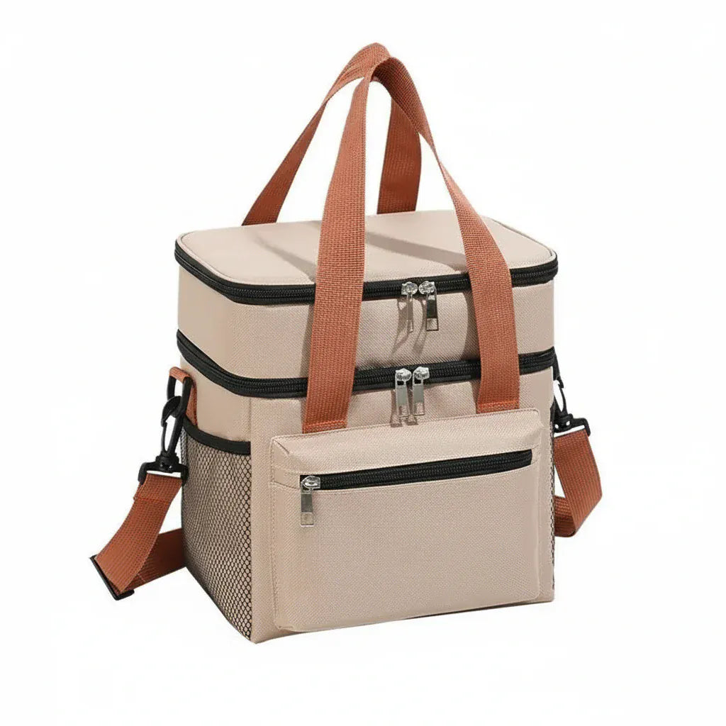Sac Isotherme Double Compartiment en Oxford Beige – Grande Capacité & Organisation Pratique