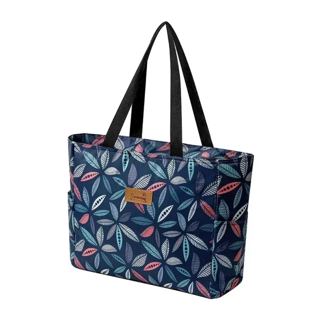 Sac Isotherme Grande Capacité 13.5L en Oxford Floral Marine - Sac Repas Étanche Multifonction