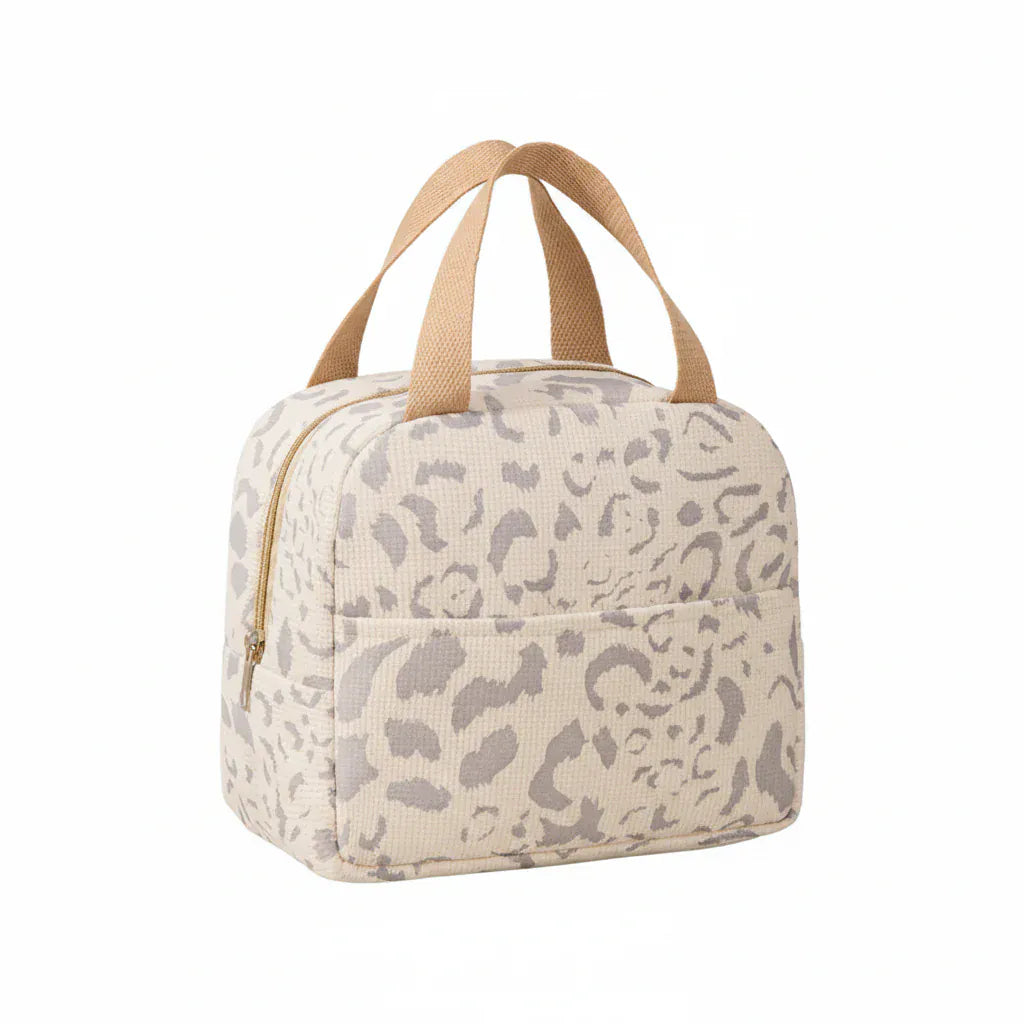 Sac Isotherme Portable à Motif Léopard Beige - Solution de Rangement Thermique pour Repas
