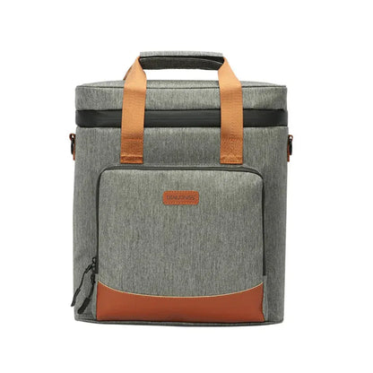 Sac Isotherme Premium Gris - Glacière Portable Double Couche en Tissu Oxford 600D et Cuir Vintage