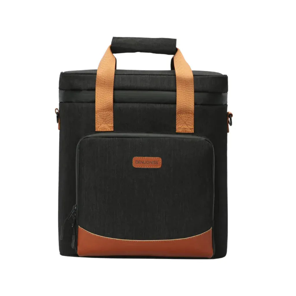Sac Isotherme Premium Noir - Glacière Portable Double Couche en Tissu Oxford 600D et Cuir Vintage