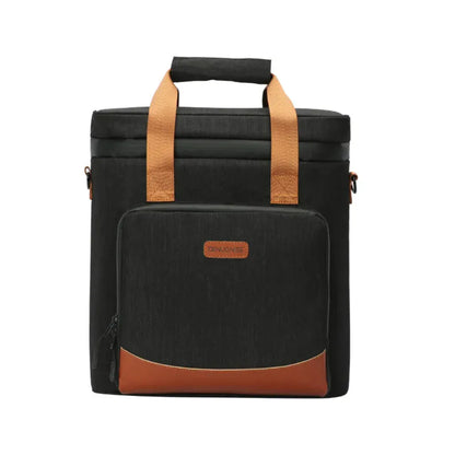 Sac Isotherme Premium Noir - Glacière Portable Double Couche en Tissu Oxford 600D et Cuir Vintage