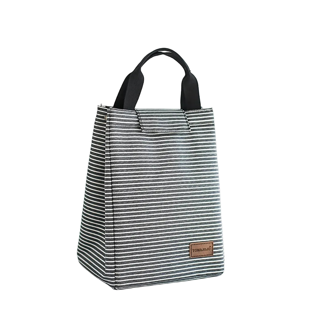 Sac Isotherme Repas Rayé Noir – Double Couche, Grande Capacité Oxford