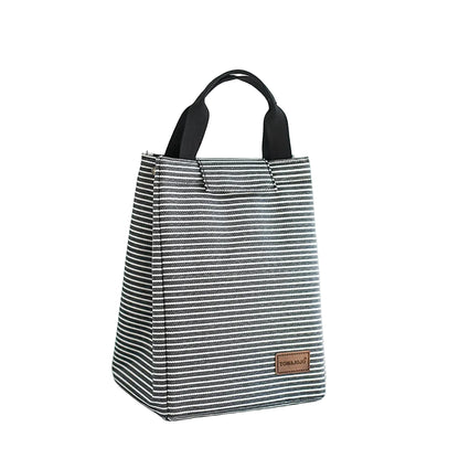 Sac Isotherme Repas Rayé Noir – Double Couche, Grande Capacité Oxford