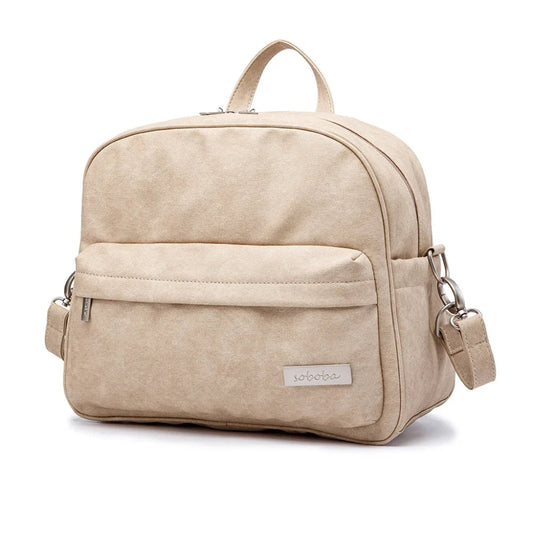 Sac à Langer Multifonction — Backpack PU Grande Capacité Beige Clair.
