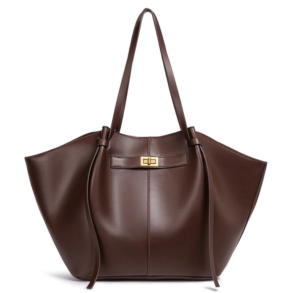 Sac à Main Cabas Femme – Fermoir Doré Vintage Marron Foncé