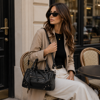 Sac à Main Femme Bowling Rivets en Cuir PU – Style Boston Rétro 1 
