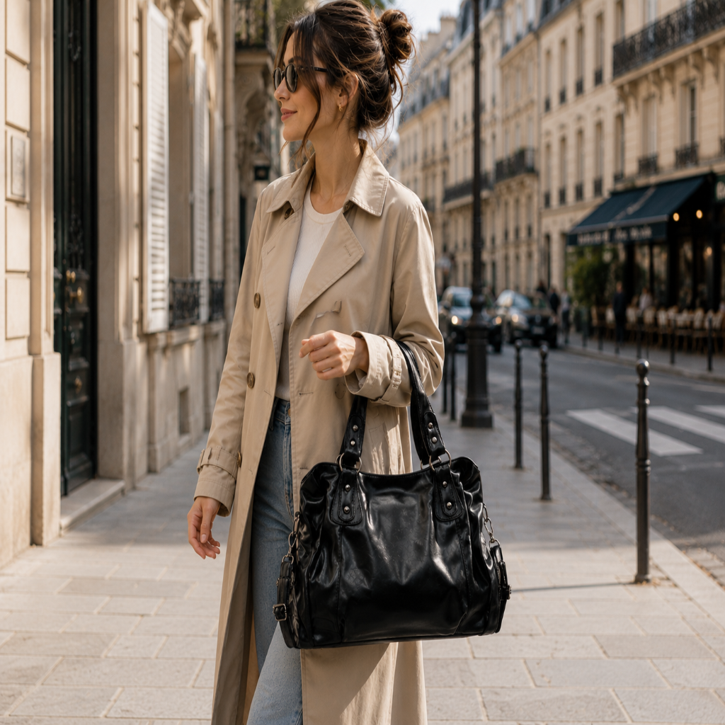 Sac à Main Femme Cabas Cuir Rétro Grande Capacité – Bandoulière Amovible