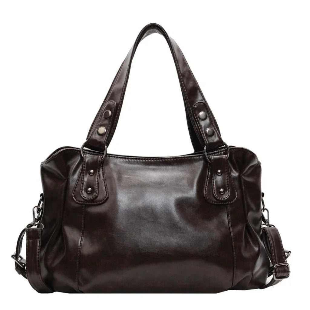 Sac à Main Femme Cabas Cuir Rétro Grande Capacité – Bandoulière Amovible Marron Foncé