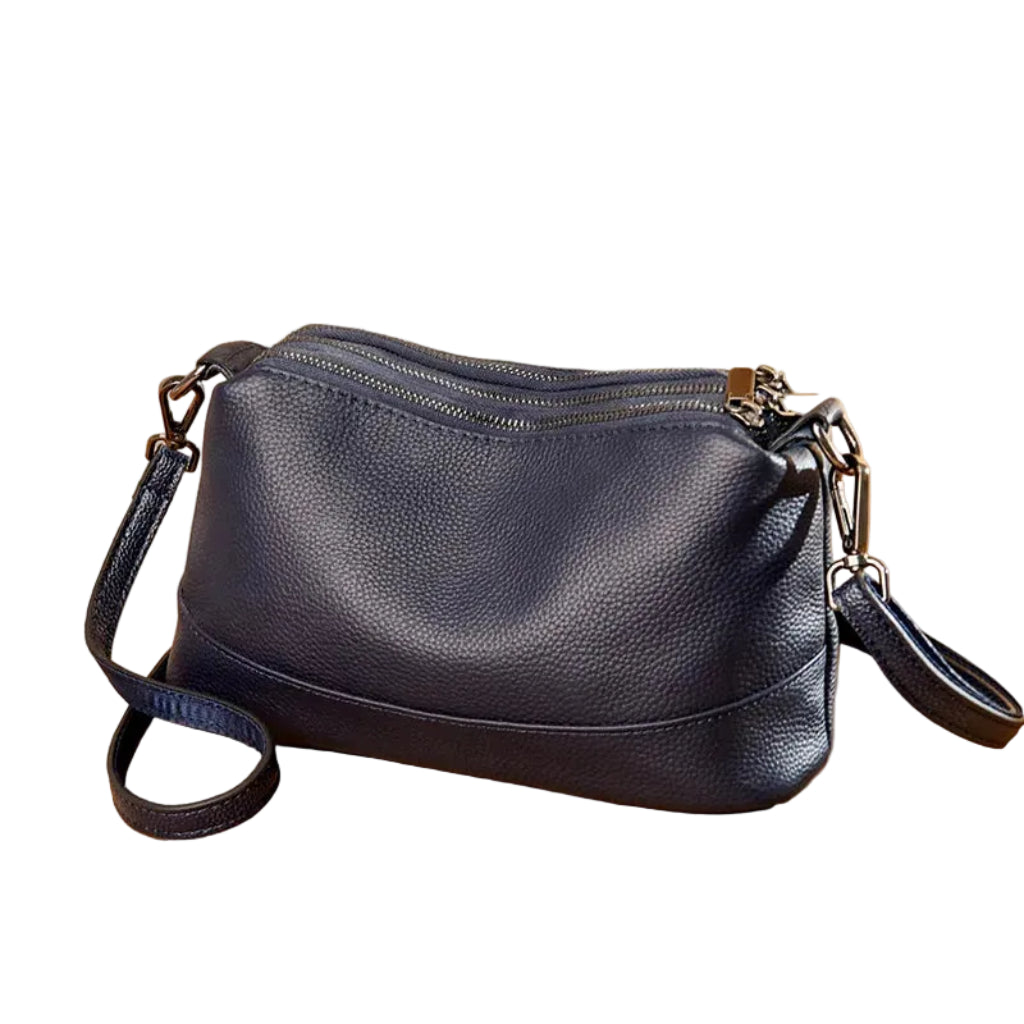 Sac à Main Femme Cuir Véritable Bleu Foncé – Bandoulière Élégante 2 Compartiments