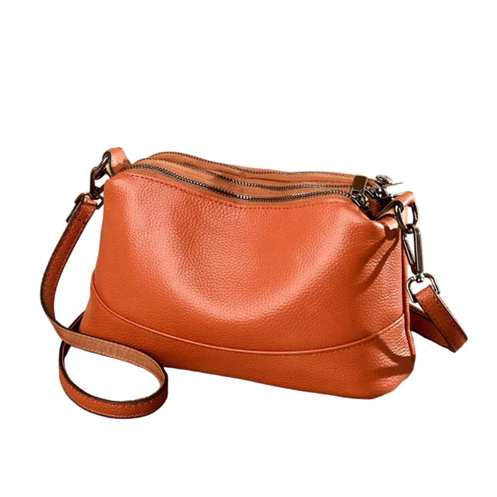 Sac à Main Femme Cuir Véritable Marron Clair – Bandoulière Élégante 2 Compartiments