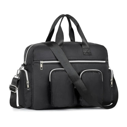Sac à Main Femme Fleuri en Oxford, Multi-Poches & Bandoulière Noir