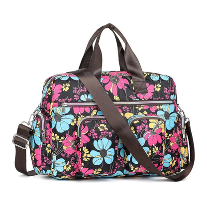 Sac à Main Femme Fleuri en Oxford, Multi-Poches & Bandoulière Rose