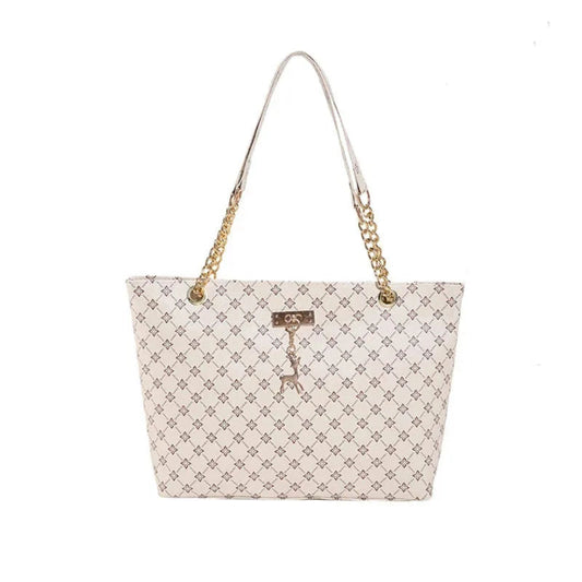 Sac à Main Femme Grande Capacité – Cuir PU Beige Motif Géométrique
