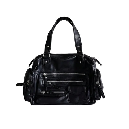 Sac à Main Femme Noir Vintage Punk Multi-Poches Bandoulière PU