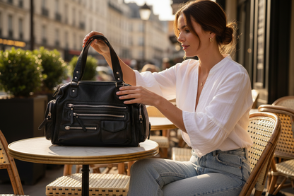 Sac à Main Femme Noir Vintage Punk Multi-Poches Bandoulière PU 3