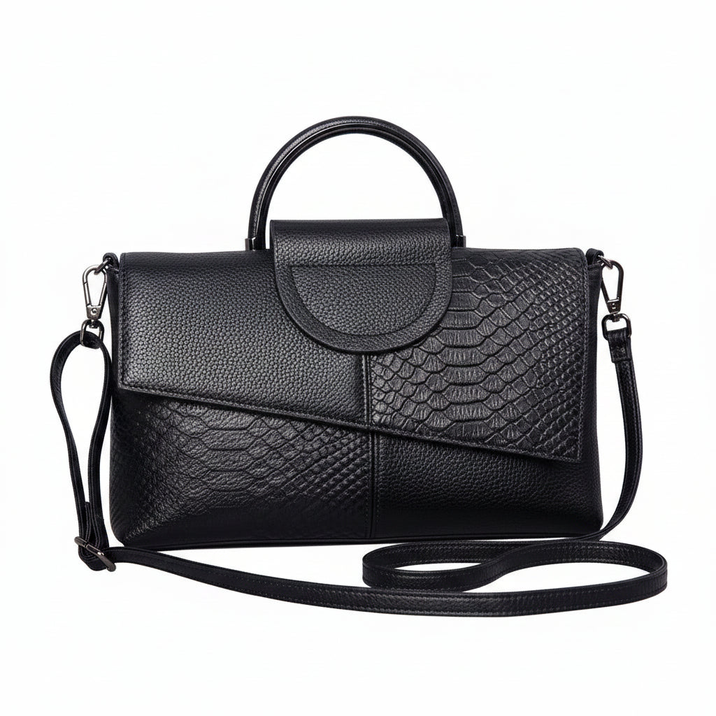 Sac à Main Femme PU Cuir Pochette Élégante Bandoulière Poignée Noir