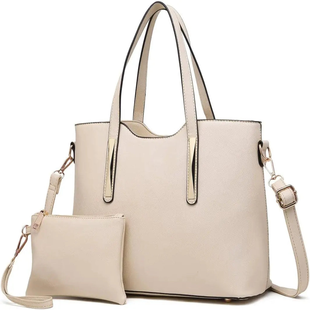 Sac à Main Femme Saffiano & Pochette, Bandoulière Amovible Beige