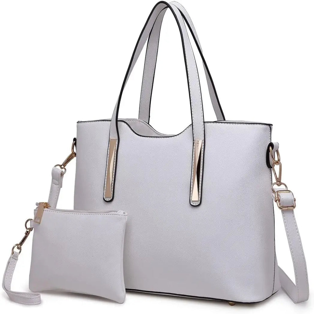 Sac à Main Femme Saffiano & Pochette, Bandoulière Amovible Blanc