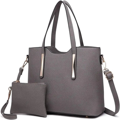 Sac à Main Femme Saffiano & Pochette, Bandoulière Amovible Gris Foncé