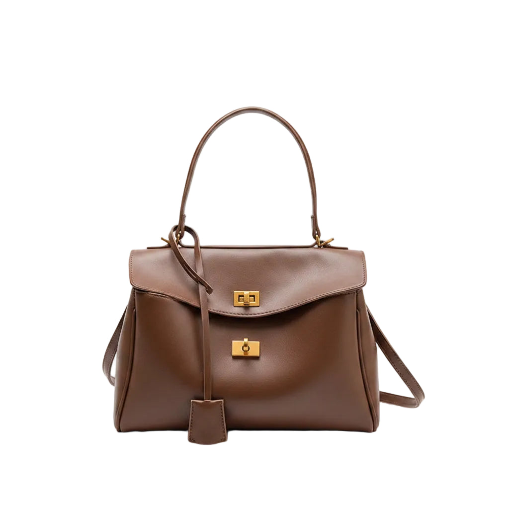 Sac à Main Femme Structuré PU Cuir - Bandoulière & Anse Marron