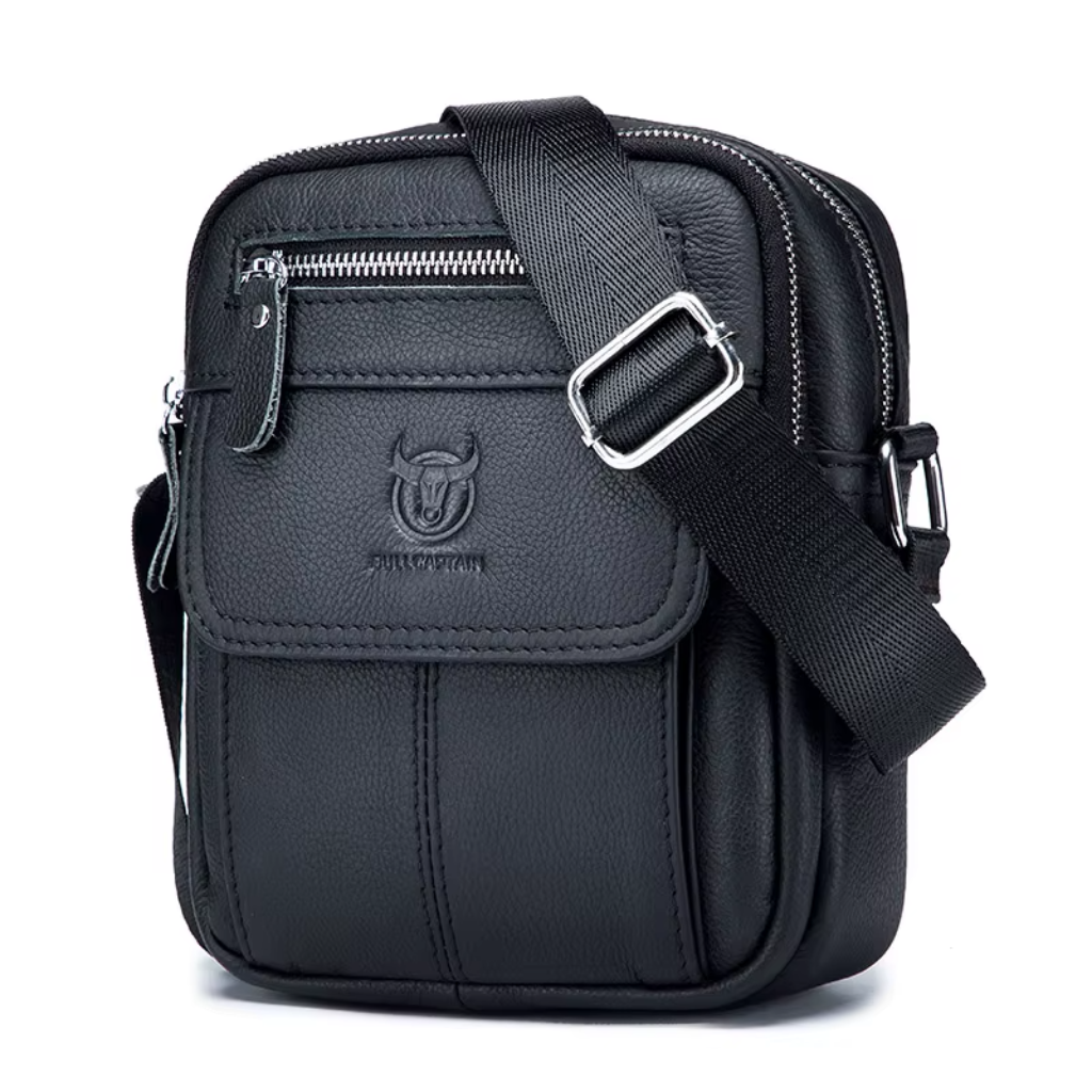 Sac à Bandoulière Homme Noir – Cuir Véritable, Business Compact