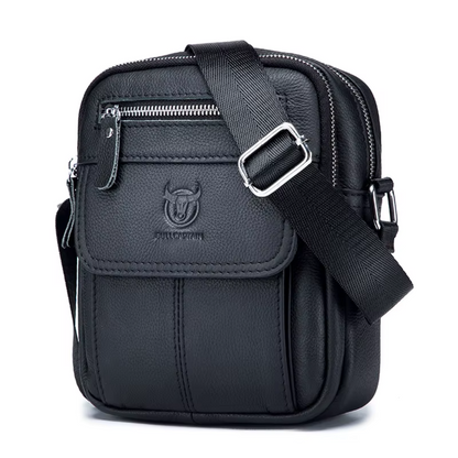 Sac à Bandoulière Homme Noir – Cuir Véritable, Business Compact