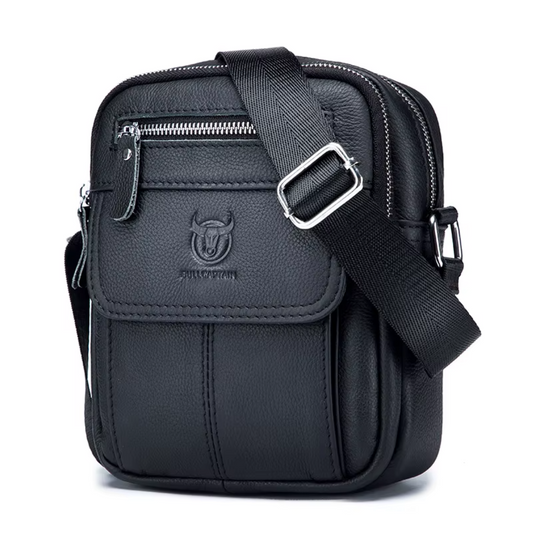 Sac à Bandoulière Homme Noir – Cuir Véritable, Business Compact