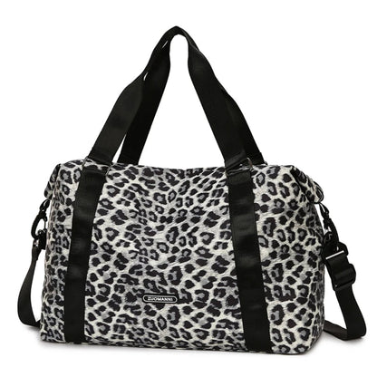 Sac de Voyage Femme Léopard Nylon, Grande Capacité, Bandoulière Léopard Blanc