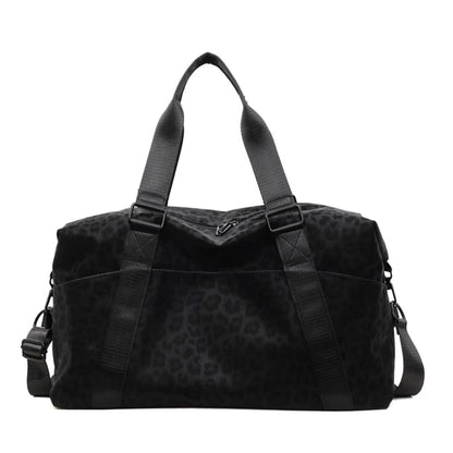 Sac de Voyage Femme Léopard, Simili Cuir, Bandoulière Amovible Léopard Noir