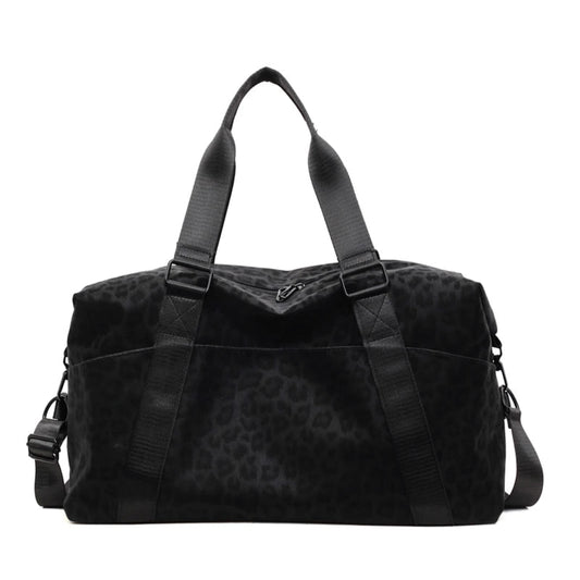 Sac de Voyage Femme Léopard, Simili Cuir, Bandoulière Amovible Léopard Noir