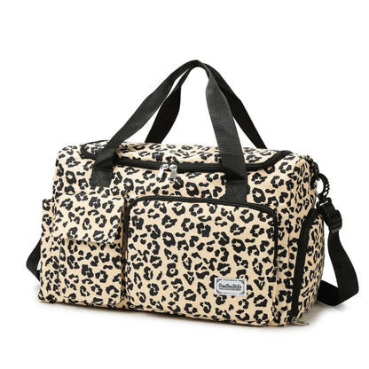 Sac de Voyage Léopard Oxford, Compartiment Chaussures & Poches Beige