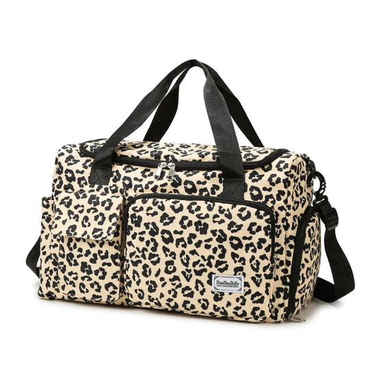 Sac de Voyage Léopard Oxford, Compartiment Chaussures & Poches Beige