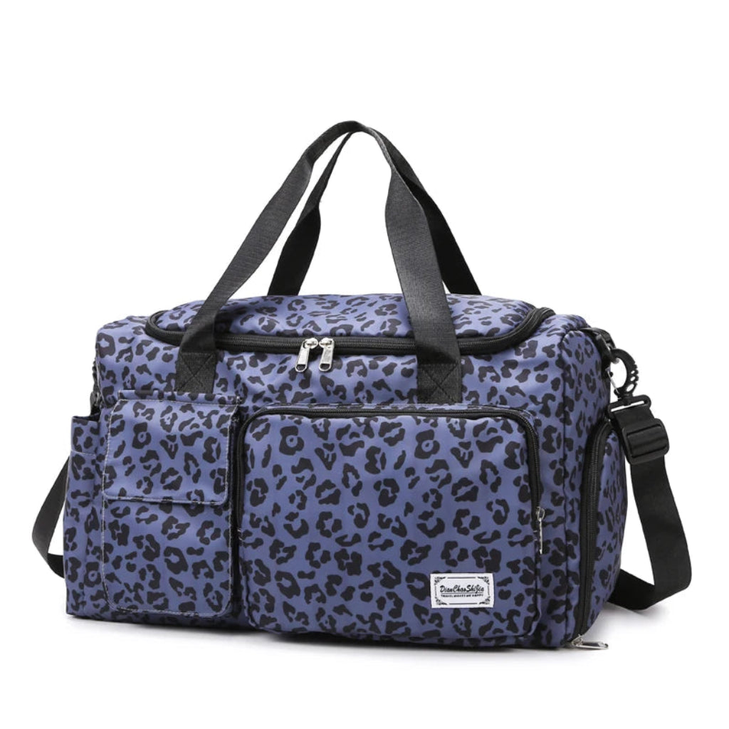 Sac de Voyage Léopard Oxford, Compartiment Chaussures & Poches Bleu