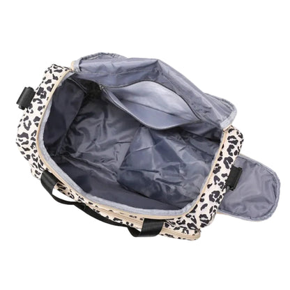 Sac de Voyage Léopard Oxford, Compartiment Chaussures & Poches Ouvert
