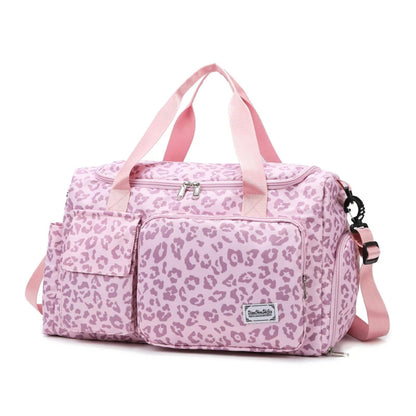 Sac de Voyage Léopard Oxford, Compartiment Chaussures & Poches Rose