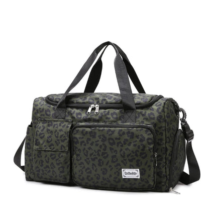 Sac de Voyage Léopard Oxford, Compartiment Chaussures & Poches Vert Foncé