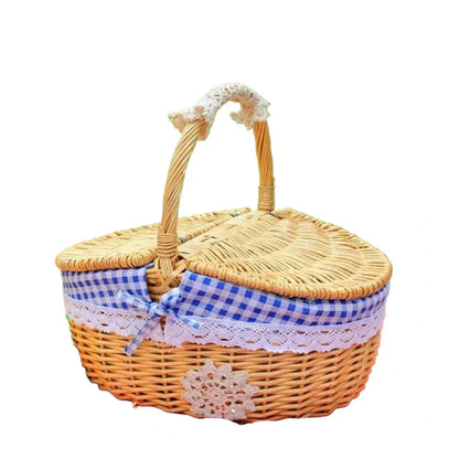 Panier en Osier – Pique-Nique Artisanal Couvercle Tressé & Rangement