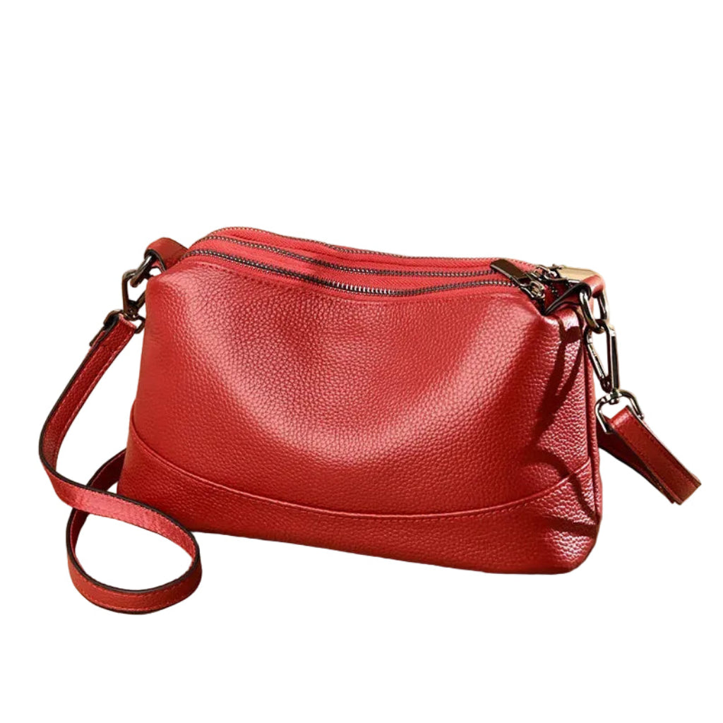 Sac à Main Femme Cuir Véritable Rouge – Bandoulière Élégante 2 Compartiments